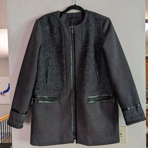 Metaphor Women's Wool Blend Gray Jacket faux Leather Trim Size L Zip Up